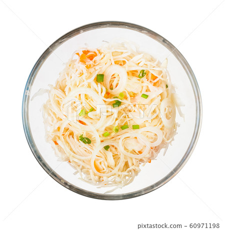 sour cabbage pickled with carrots in glass bowl 60971198