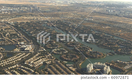Aerial view of luxury Jumeirah Islands community in Dubai, UAE 60972871