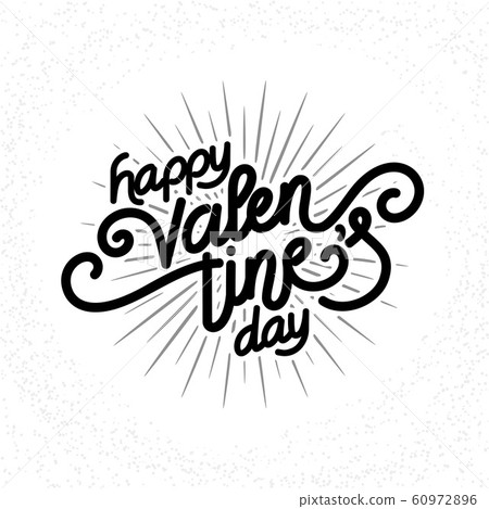 Valentines Day hand made lettering with burst rays. Holiday Vector Illustration. Lettering Composition And Light Rays Or Sunburst 60972896