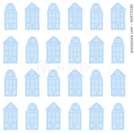 Vector seamless pattern of blue hand drawn house Vector seamless pattern of blue hand drawn house 60973586