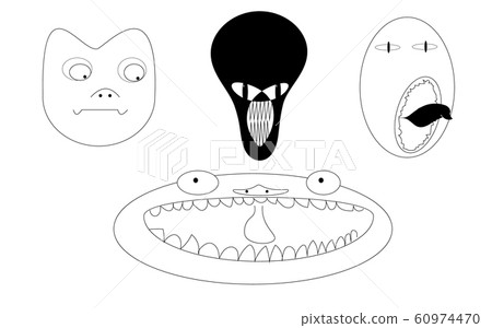 A set of 4 faces of black and white monsters A set of 4 faces of black and white monsters 60974470
