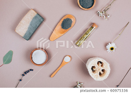 Natural cosmetics pattern with Eucalyptus on grey background as pattern 60975336