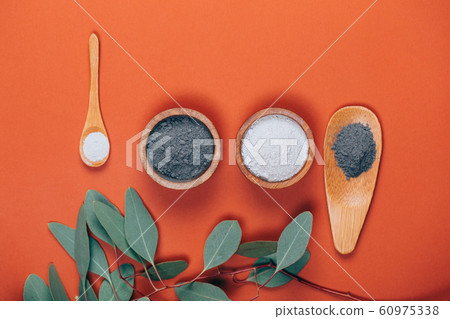 Collagen powder on background with Eucalyptus leaves 60975338