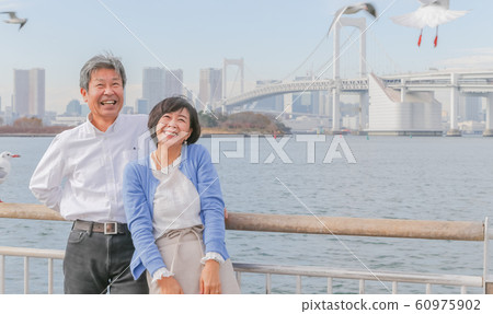 Odaiba Seagull and married couple Rainbow Bridge 2020 Olympic venue Odaiba Seagull and married couple Rainbow Bridge 2020 Olympic venue 60975902
