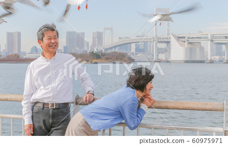 Odaiba Seagull and married couple Rainbow Bridge 2020 Olympic venue Odaiba Seagull and married couple Rainbow Bridge 2020 Olympic venue 60975971