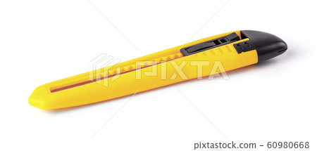 yellow stationery knife isolated on white 60980668