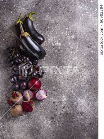 Set of purple vegetables and fruits 60982294