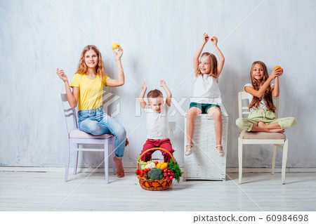 four children with fresh vegetables healthy food four children with fresh vegetables healthy food 60984698