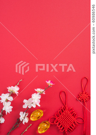 農曆新年 過年 春節 中國結 梅花 頂視圖 Chinese new year flat lay 農曆新年 過年 春節 中國結 梅花 頂視圖 Chinese new year flat lay 60986546
