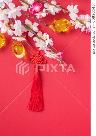 農曆新年 過年 春節 中國結 梅花 頂視圖 Chinese new year flat lay 60986549