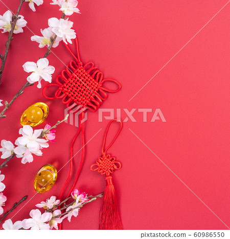 農曆新年 過年 春節 中國結 梅花 頂視圖 Chinese new year flat lay 60986550