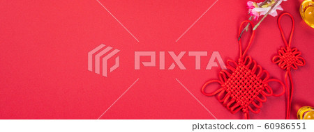 Chinese New Year Chinese New Year Chinese knot plum top view Chinese new year flat lay 60986551