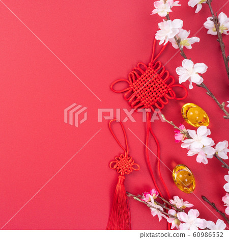 Chinese New Year Chinese New Year Chinese knot plum top view Chinese new year flat lay Chinese New Year Chinese New Year Chinese knot plum top view Chinese new year flat lay 60986552