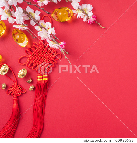 農曆新年 過年 春節 中國結 梅花 頂視圖 Chinese new year flat lay 農曆新年 過年 春節 中國結 梅花 頂視圖 Chinese new year flat lay 60986553