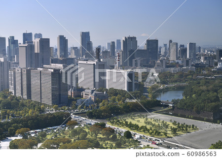 Tokyo cityscape in Japan overlooking Kasumigaseki's government office (Mt. Fuji in the back) 60986563