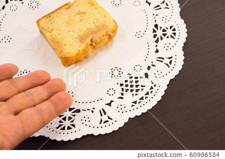Hand showing pound cake Hand showing pound cake 60986584