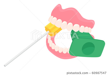 Illustration of oral care using a bite block _ denture 60987547