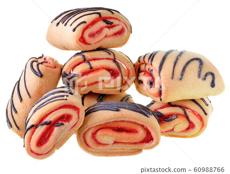 Cookies rolls with strawberry jam and chocolate 60988766