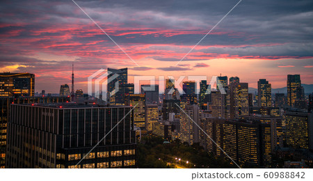 Tokyo cityscape in Japan overlooking Kasumigaseki's government office (Mt. Fuji in the back) 60988842