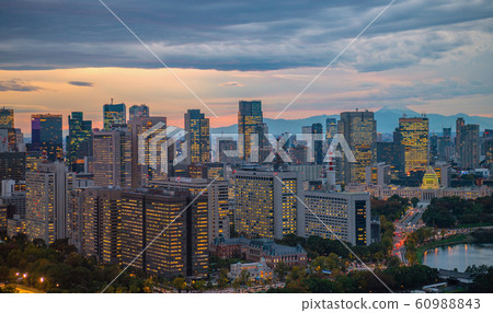 Tokyo cityscape in Japan overlooking Kasumigaseki's government office (Mt. Fuji in the back) Tokyo cityscape in Japan overlooking Kasumigaseki's government office (Mt. Fuji in the back) 60988843