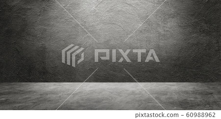 Studio dark room black concrete grunge wall with concrete floor. 60988962