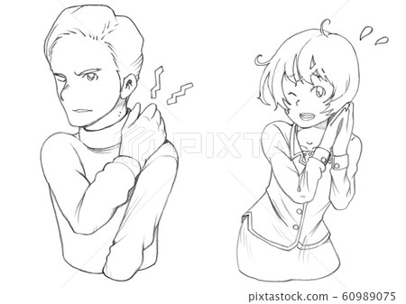 一個男人與一個僵硬的肩膀和一個女人問 60989075