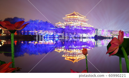 China Xian Big Wild Goose Pagoda Square Night View 60990221