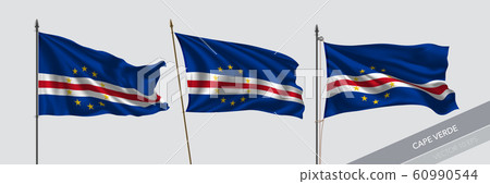 Set of Cape Verde waving flag on isolated background vector illustration 60990544