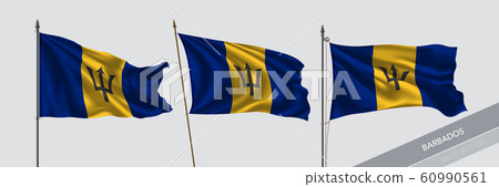 Set of Barbados waving flag on isolated background vector illustration 60990561