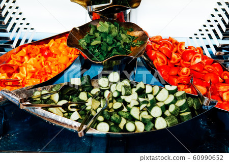plates with fresh vegetables cucumbers tomatoes healthy food plates with fresh vegetables cucumbers tomatoes healthy food 60990652