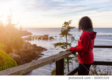 Girl on the Pacific Ocean Coast on Vancouver Island 60991026