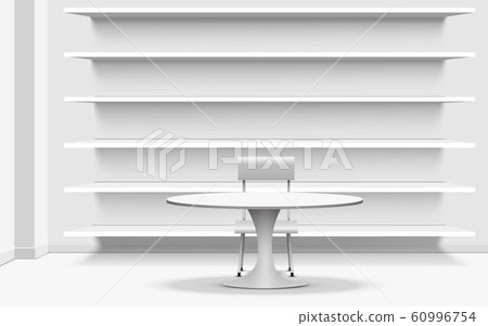 white shelf and table in the library 60996754