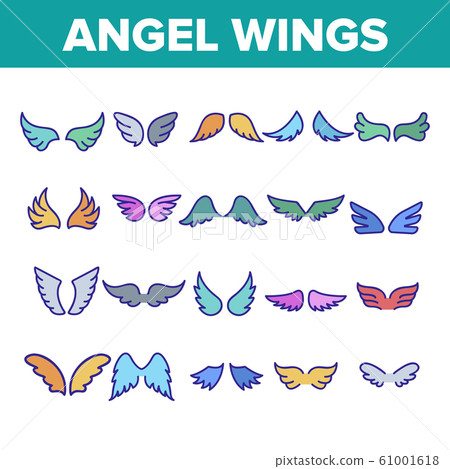 Angel Wings Flying Collection Icons Set Vector - Stock Illustration ...