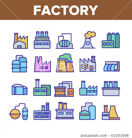 Factory Industrial Collection Icons Set Vector - Stock Illustration ...