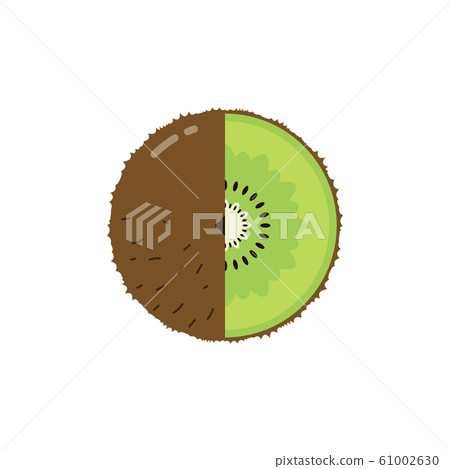 Kiwi fruit sphere with half slice logo, flat... - Stock Illustration ...
