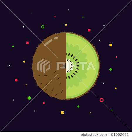 Kiwi fruit sphere with half slice logo, flat... - Stock Illustration ...