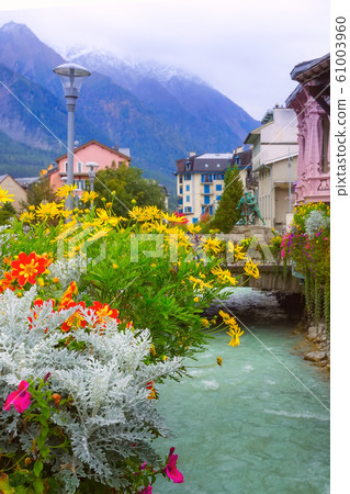 Houses, flowers in center of Chamonix, France Houses, flowers in center of Chamonix, France 61003960