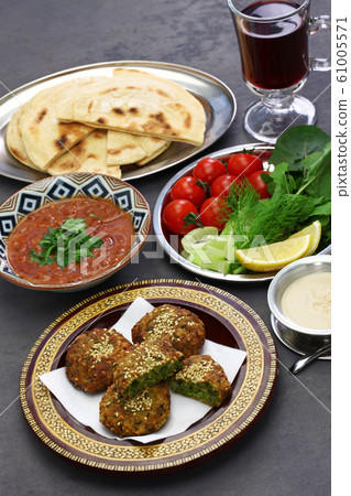 Egyptian food (Tameiah, Tahini, Aesh Fool) 61005571