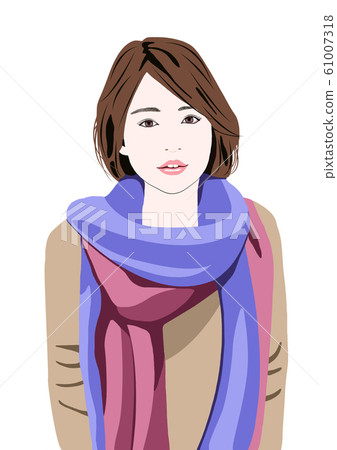 Expressionless woman wearing a colorful scarf Expressionless woman wearing a colorful scarf 61007318