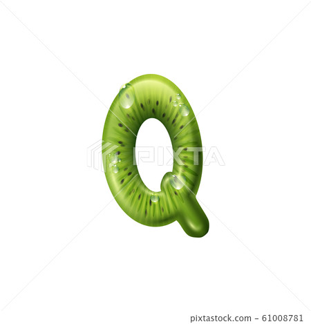 Kiwi with water drops in shape Q letter ABC sign Kiwi with water drops in shape Q letter ABC sign 61008781