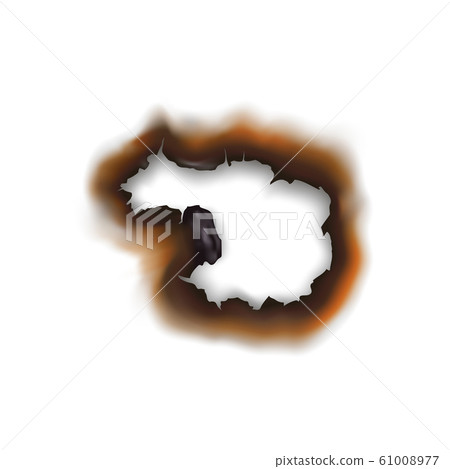Burnt hole in paper sheet isolated damaged surface 61008977