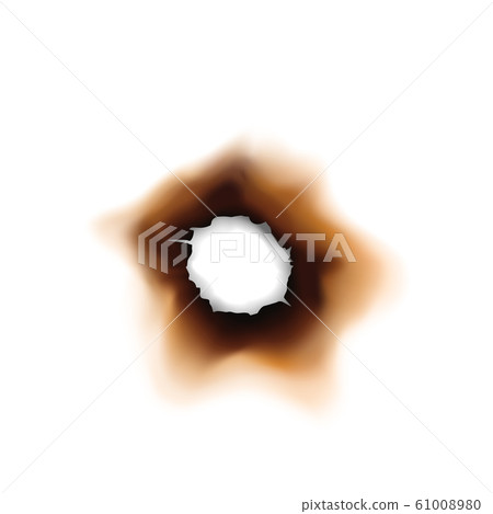 Burnt hole in paper sheet isolated damaged surface 61008980