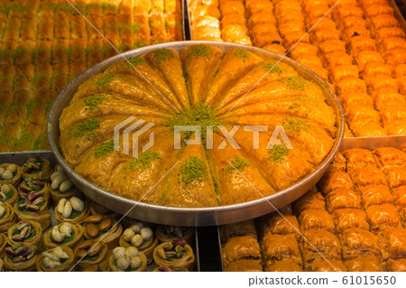 Traditional Turkish dessert Baklavain tray  from 61015650