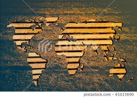 Roughly sketched out world map with wooden filling 61015690