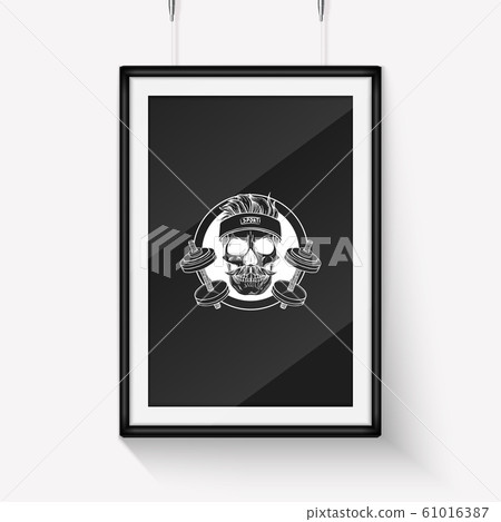 Sketch angry sport skull with dumbbells 61016387