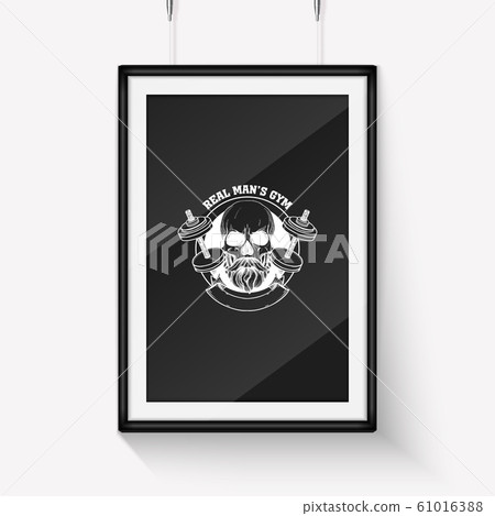 Sketch angry sport skull with dumbbells 61016388