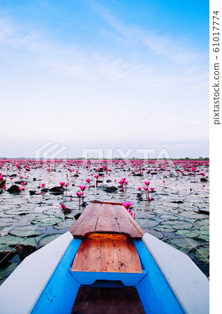 Thai wooden boat bow travel in peaceful Nong Harn 61017774