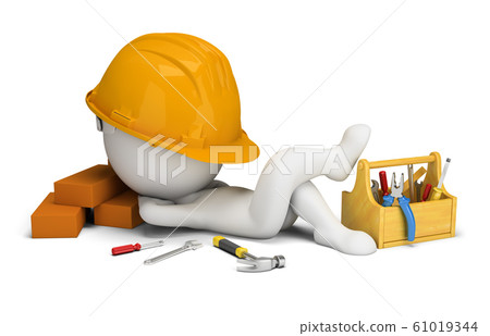 3d small people - builder sleeps in the workplace 3d small people - builder sleeps in the workplace 61019344