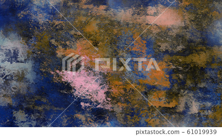 Abstract painting in blue and orange tones. Brushstrokes , spots of paint. Multicolored background. Painted rouge texture. Artistic canvas.  Modern art. 61019939