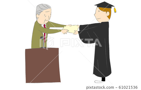 Men in gowns receiving a diploma at a degree award ceremony 61021536